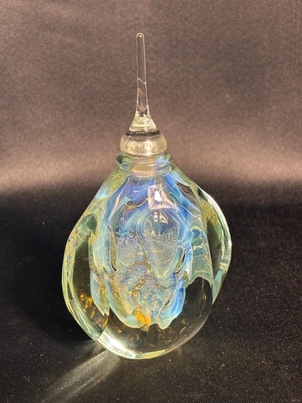 Art Glass Perfume Bottle Robert Eickholt 2008 Hand Blown Clear Iridescent Heavy